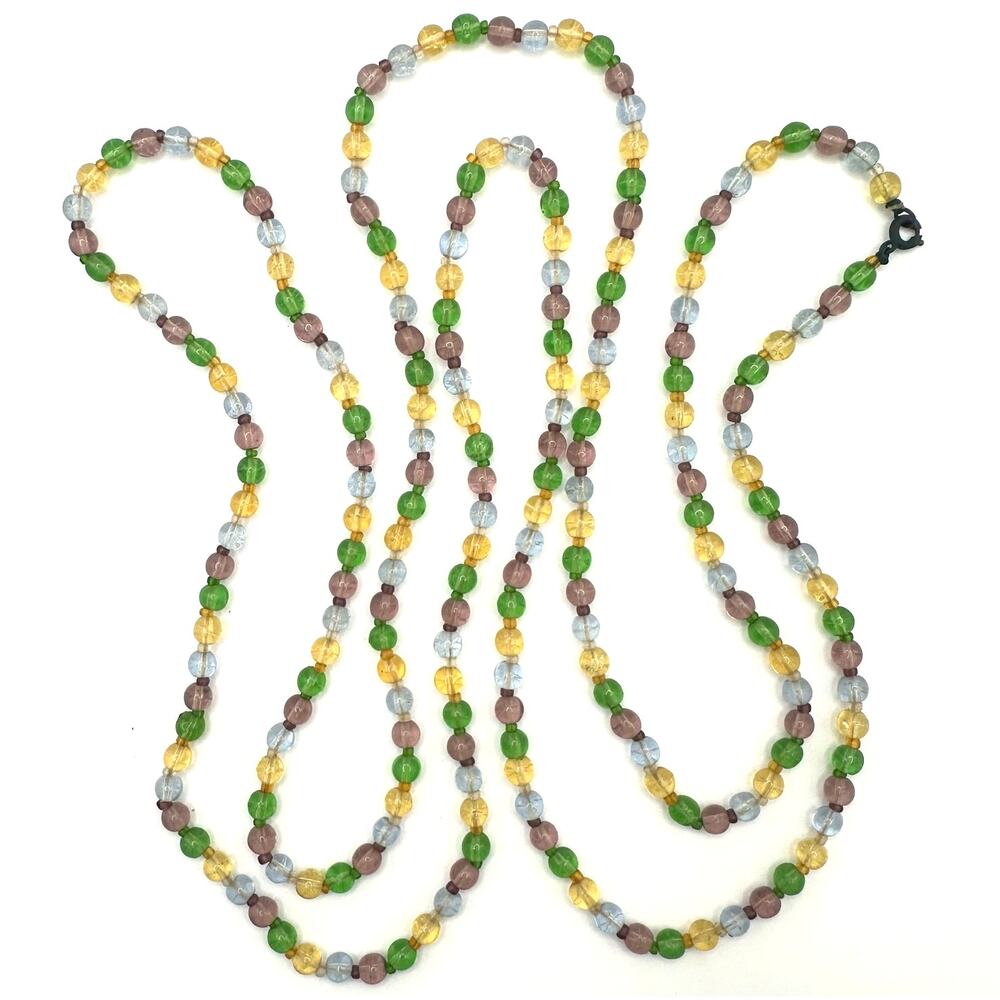 1940s vintage retro extra long 60” multicolor Czech art glass beaded necklace